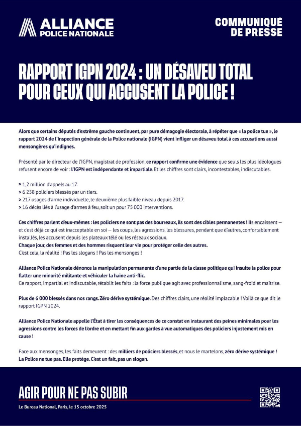 RAPPORT IGPN 2024 DESAVEU TOTAL POUR CEUX QUI ACCUSENT LA POLICE