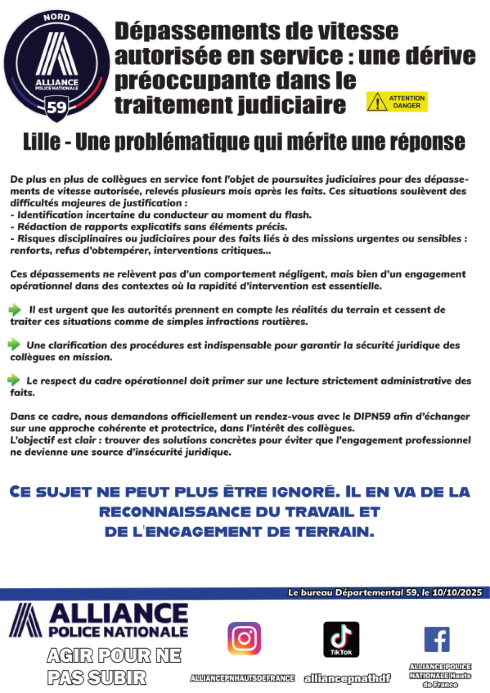 LILLE : DEPASSEMENTS DE VITESSE AUTORISEE EN SERVICE